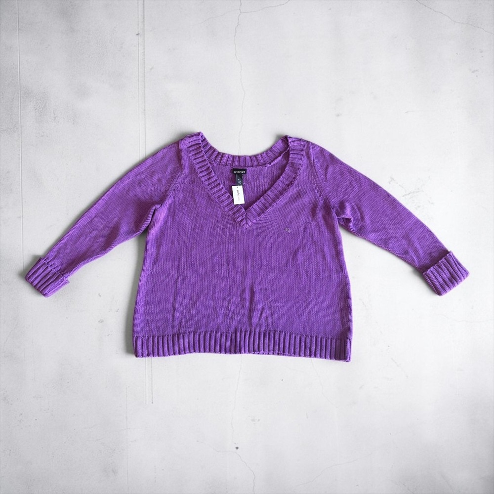 Lane Bryant Purple Knit Ribbed V-Neck Relaxed Drop Shoulder Sweater Size 22/24